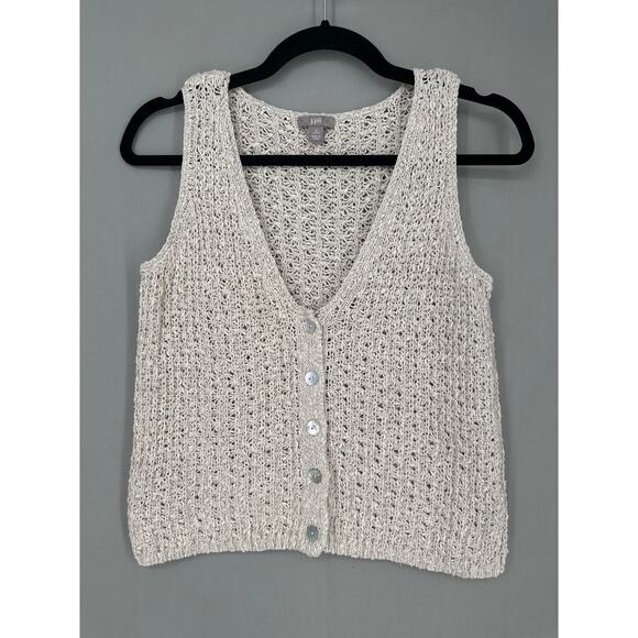 J Jill Top Womens SP Beige Crochet Button Sheer Beachy Minimalist Cottage Boho - Picture 5 of 7